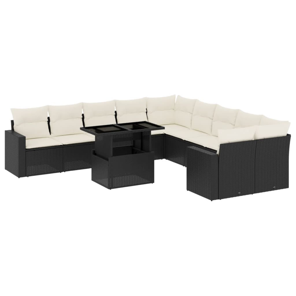 11 részes fekete polyrattan kerti ülőgarnitúra párnákkal (3267536)