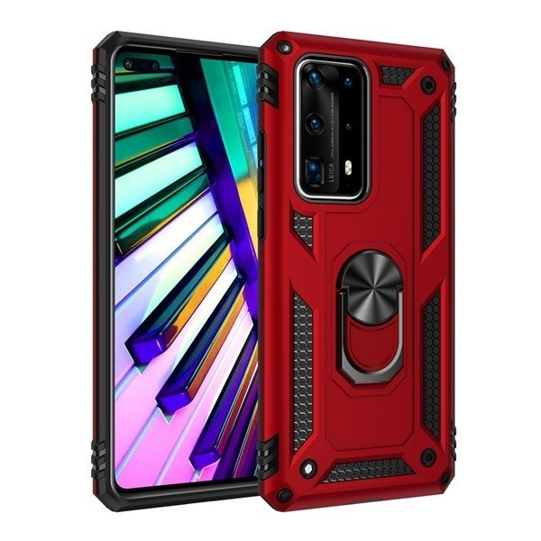 LG K30 (2019), Műanyag hátlap védőtok, közepesen ütésálló, szilikon belső, telefontartó gyűrű, Defender, piros (89636)