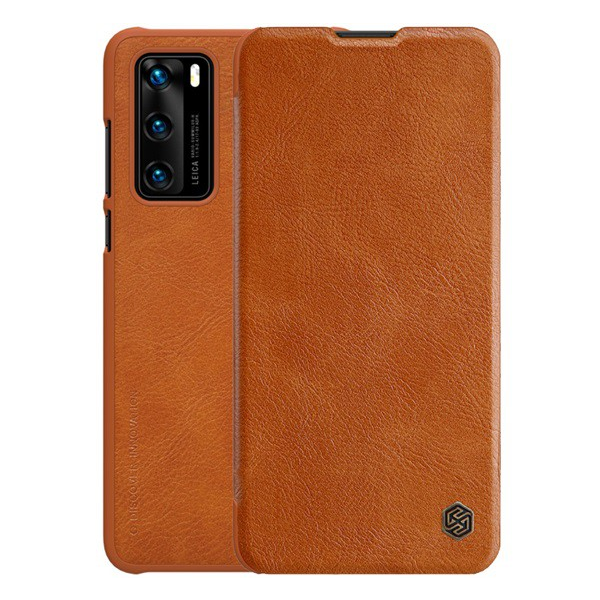NILLKIN QIN tok álló, bőr hatású (FLIP, oldalra nyíló, bankkártya tartó) BARNA [Huawei P40] (5996457943722)