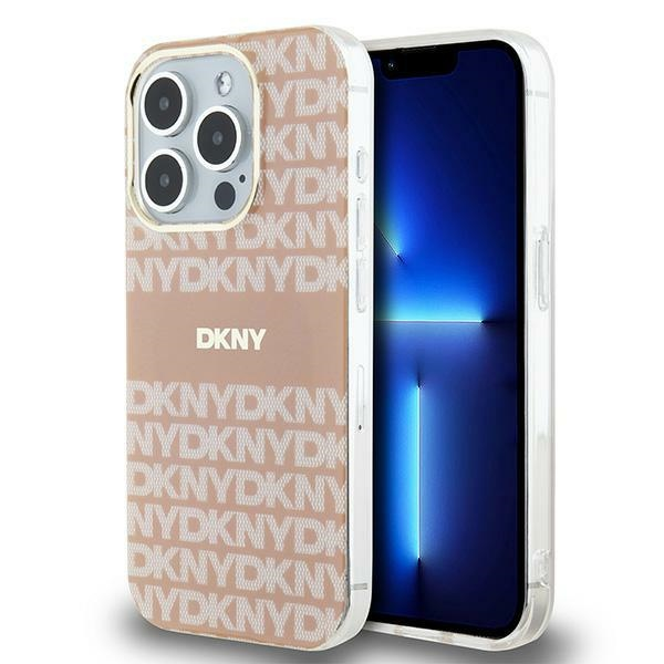 DKNY iPhone 15 Pro Max MagSafe Mintás középcsíkkal PC TPU Telefon tok - Pink (DKHMP15XHRHSEP)