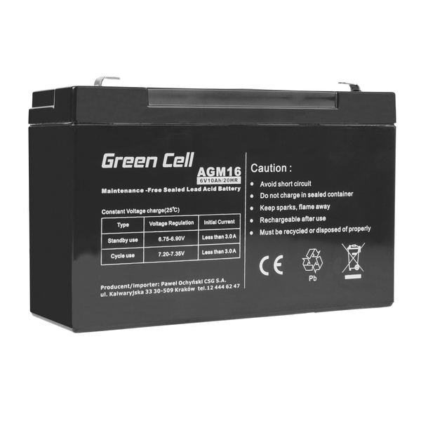 Green Cell 6V 10Ah AGM VRLA Akkumulátor