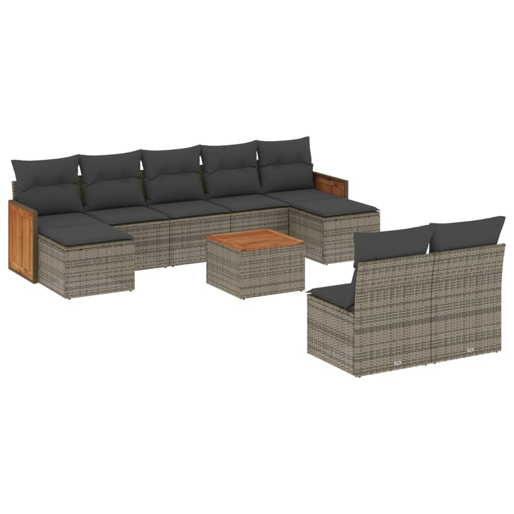 10 részes szürke polyrattan kerti ülőgarnitúra párnákkal (3228062)