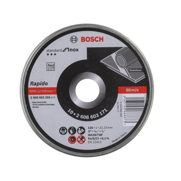 Trennscheibe Standard for Inox - Rapido, Ø 125mm (10 Stück, Bohrung 22,23mm, WA 60 T BF, gerade)