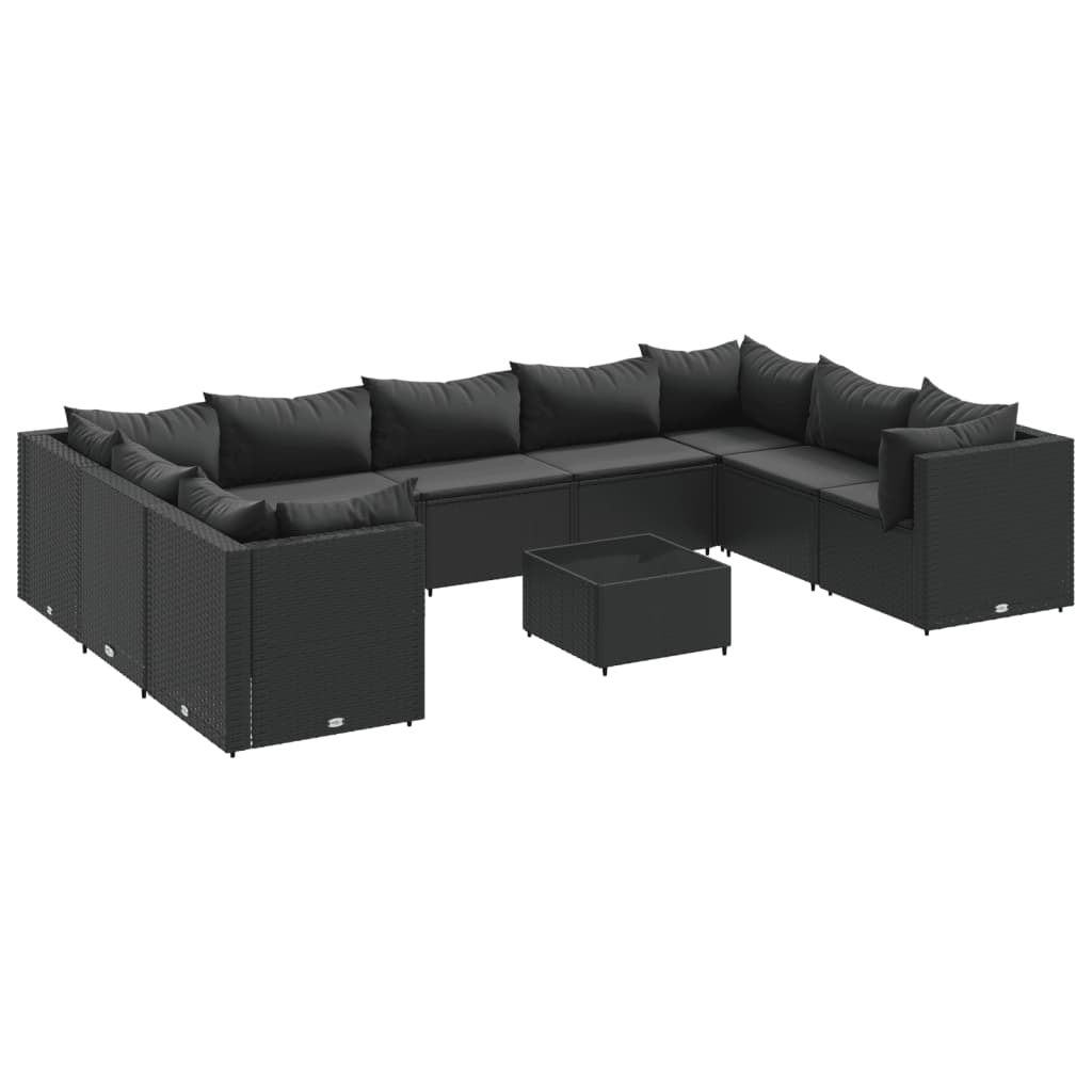 10 részes fekete polyrattan kerti ülőgarnitúra párnákkal (3308275)