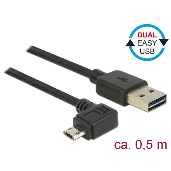 Delock USB 2.0-s kábel A-típusú csatlakozó > USB 2.0 Micro-B csatlakozó 0,5 m fekete (83847)
