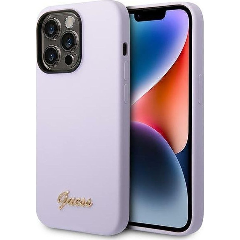 Guess Silicone Vintage Gold Apple iPhone 14 Pro Max hátlap tok, lila (GUE2039)