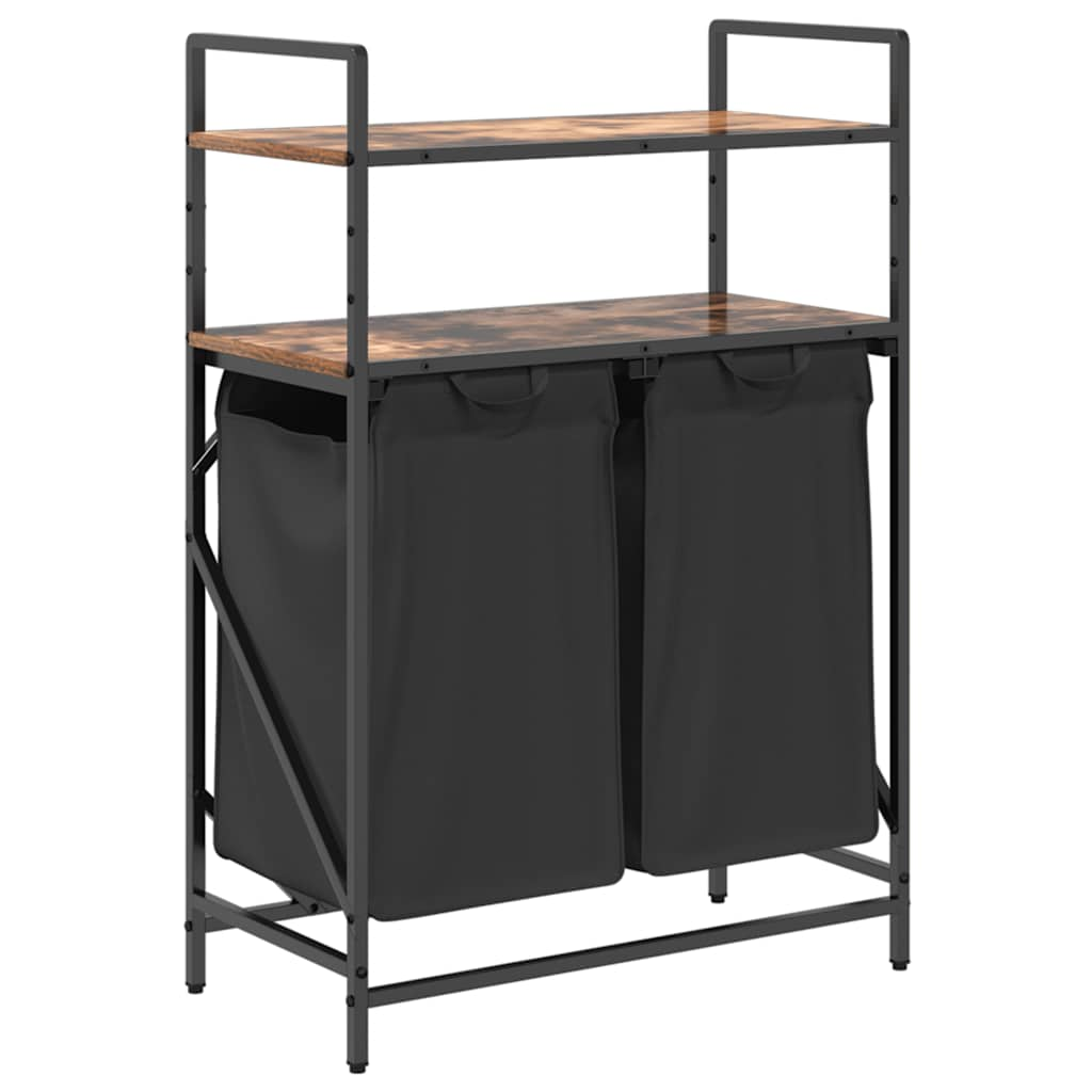 füstölt tölgy mosodai kosár 2 rekeszes polcokkal (859087)