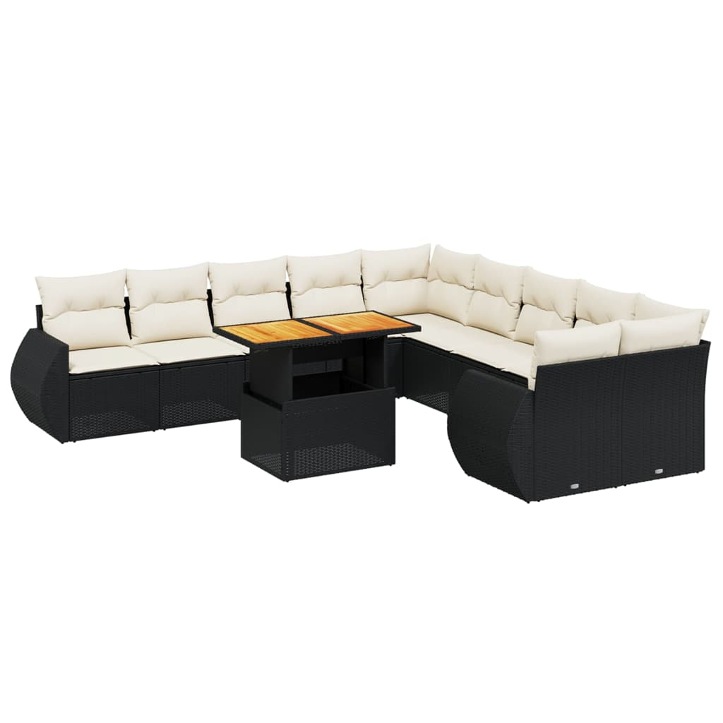 11 részes fekete polyrattan kerti ülőgarnitúra párnákkal (3272386)