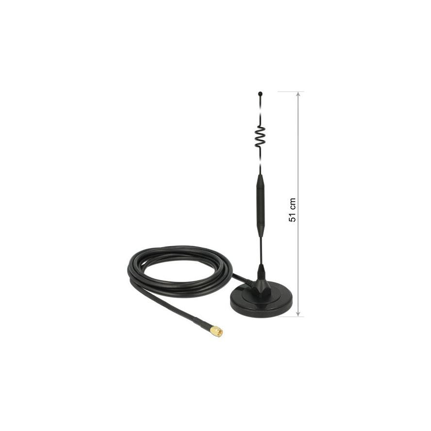 Delock LTE antenna SMA-dugó 6 dBi irányítatlan, rögzített, mágneses talppal és csatlakozókábellel (R (12429)