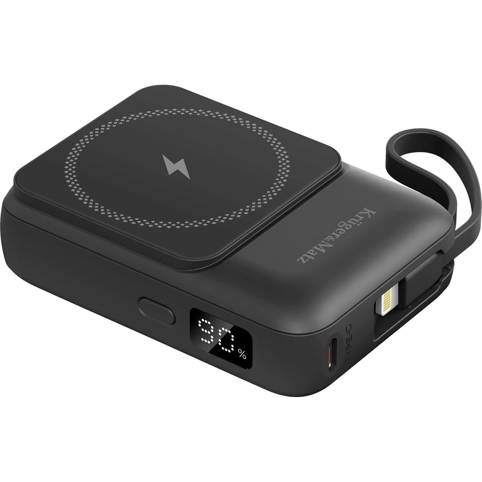 Kruger&Matz 10000 mAh Mag Safe Induktív Powerbank Kábellel, Fekete Színű (KM0913-B)