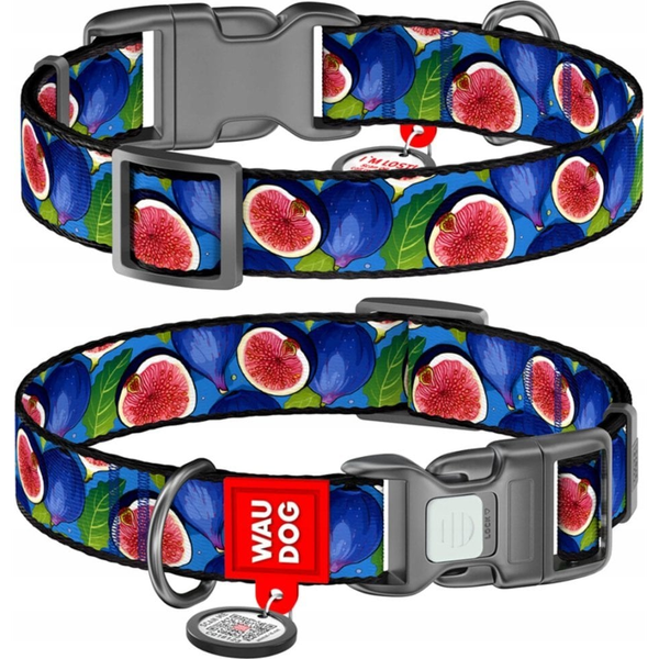 Nylon dog collar with QR code Waudog "Fig" size S