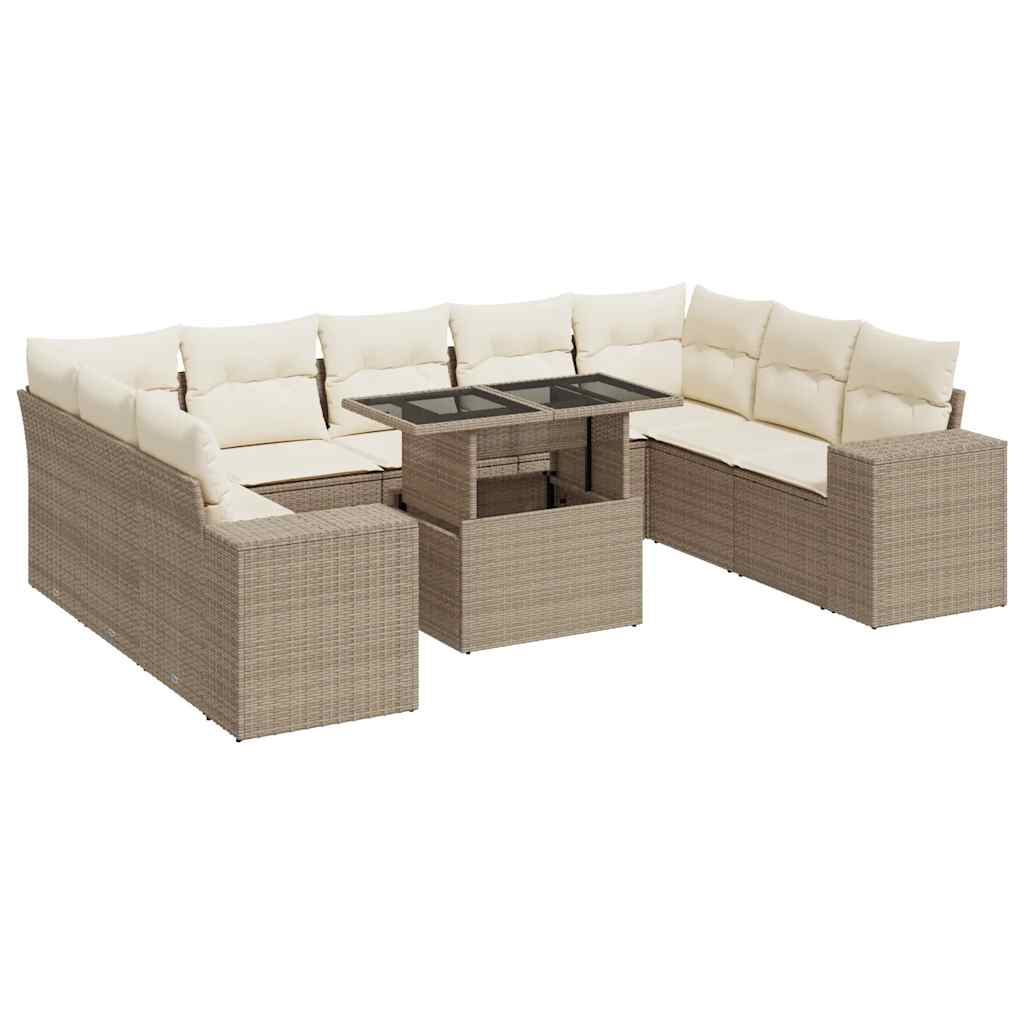10 részes bézs polyrattan kerti ülőgarnitúra párnával (3326859)