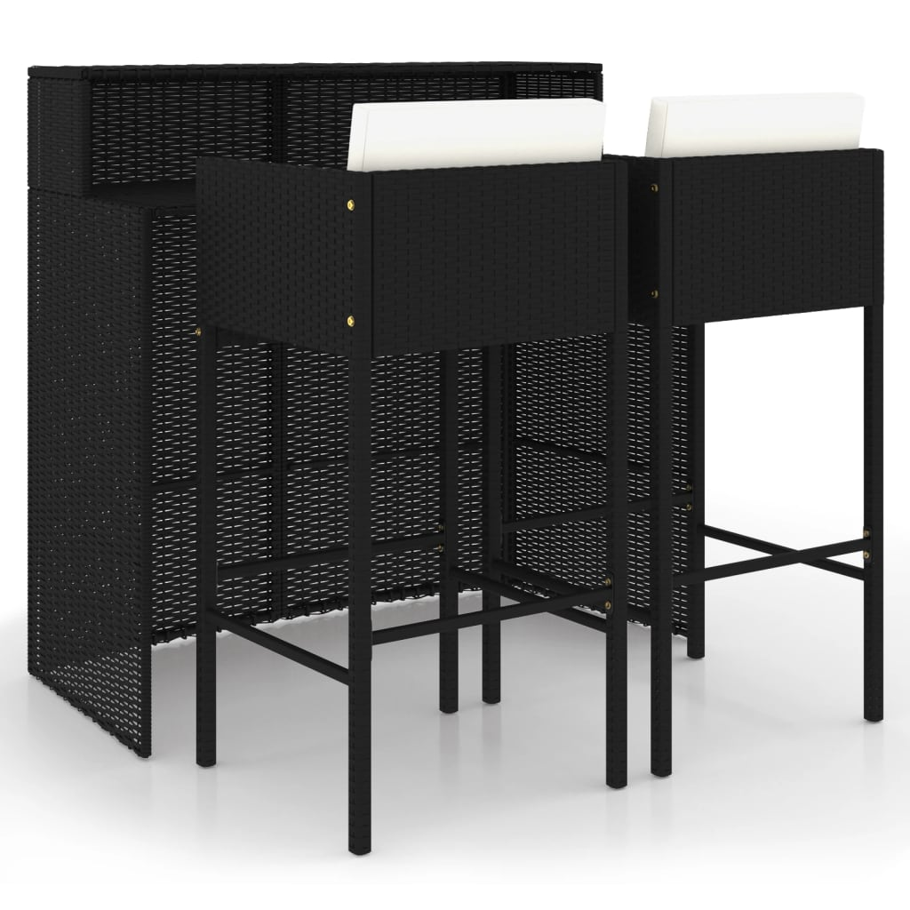 3 részes fekete polyrattan kültéri bárszett párnákkal (3094807)