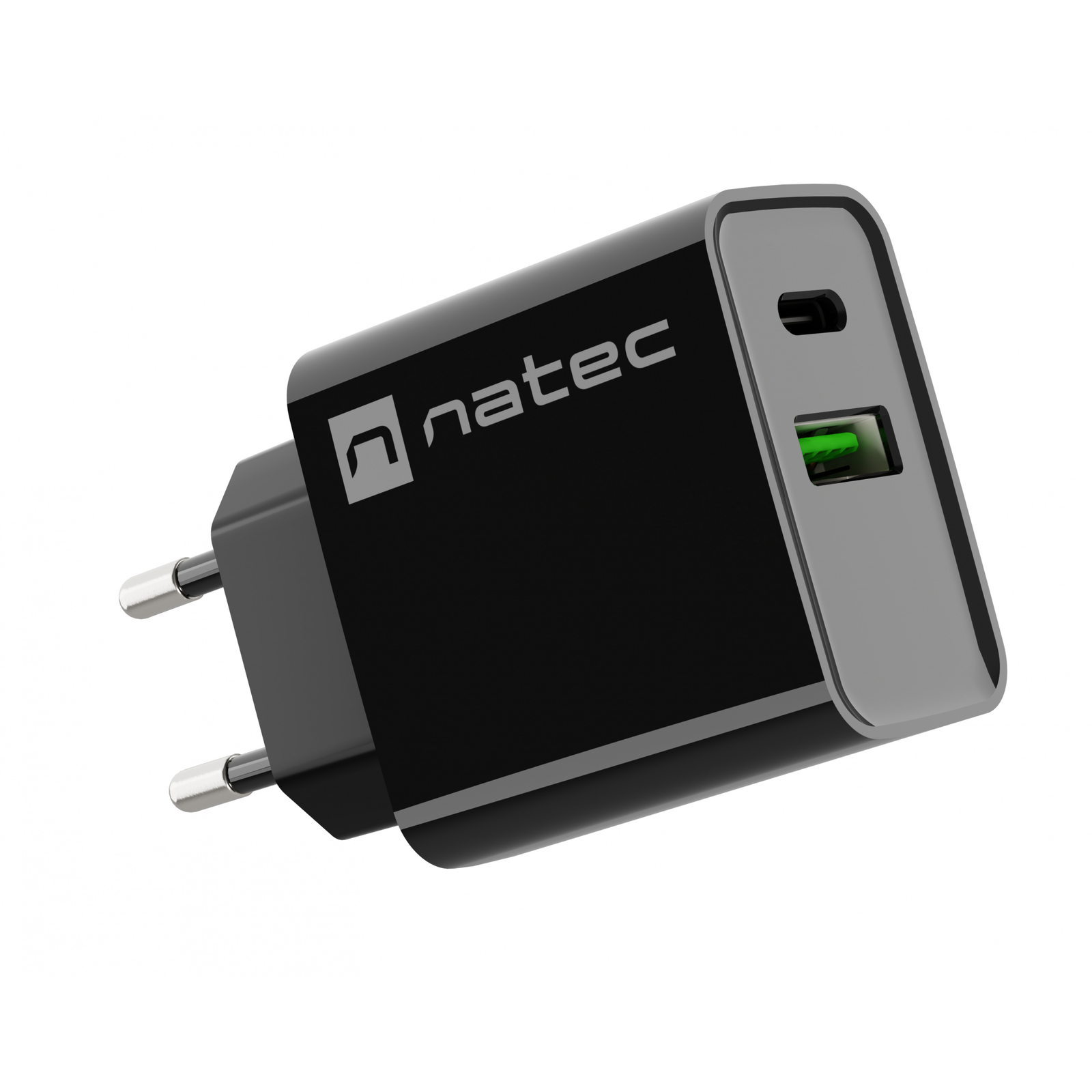 Natec Ribera NUC-2062 USB-C / USB-A Hálózati töltő - Fekete (20W) (NUC-2062)