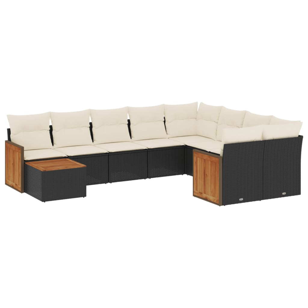 10 részes fekete polyrattan kerti ülőgarnitúra párnákkal (3227995)
