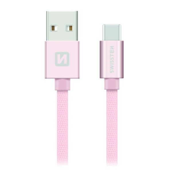 Swissten 71522305 USB-A apa - USB-C apa Adat- és Töltőkábel 2m - Rózsaszín