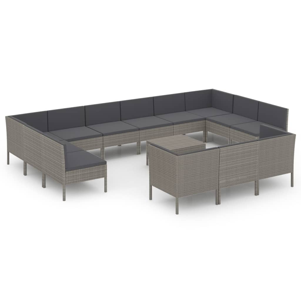 14 részes szürke polyrattan kerti ülőgarnitúra párnákkal (3094630)