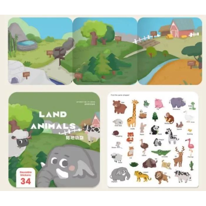 Oktatókönyv 34 darab zselés újrahasználható állatos matricákkal (1Y)