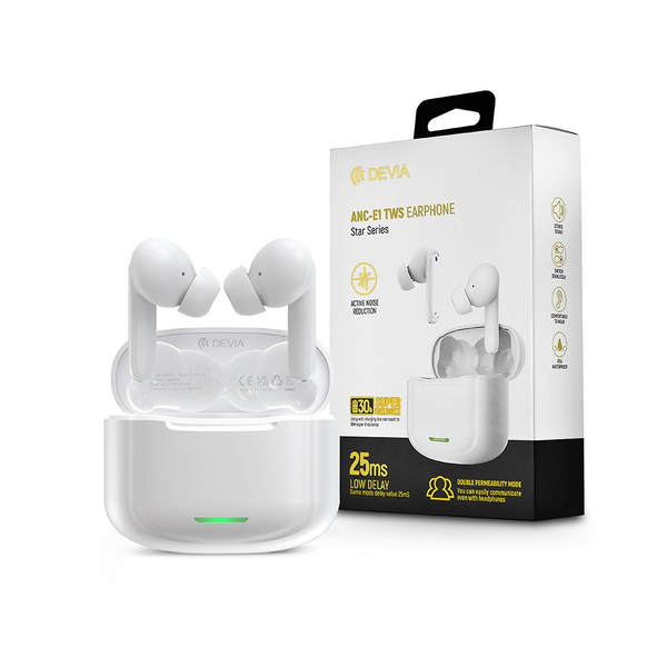 Devia TWS Bluetooth стерео слушалки v5.1 + калъф за зареждане - Devia ANC-E1 Star Series True Wireless Earphones with Charging Case - бели