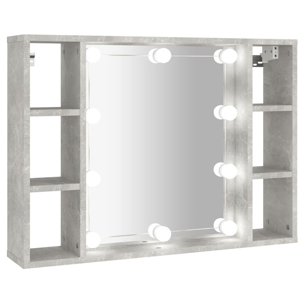 betonszürke színű tükrös szekrény LED-ekkel 76 x 15 x 55 cm (808859)