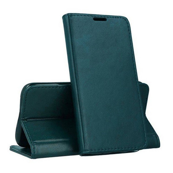 Tok álló, bőr hatású (FLIP, oldalra nyíló, asztali tartó funkció) SÖTÉTZÖLD [Samsung Galaxy A12 (SM-A125F / SM-A127F)]