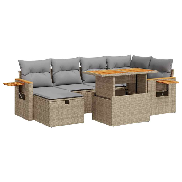 Set canapele de grădină, 8 piese, cu perne, bej, poliratan