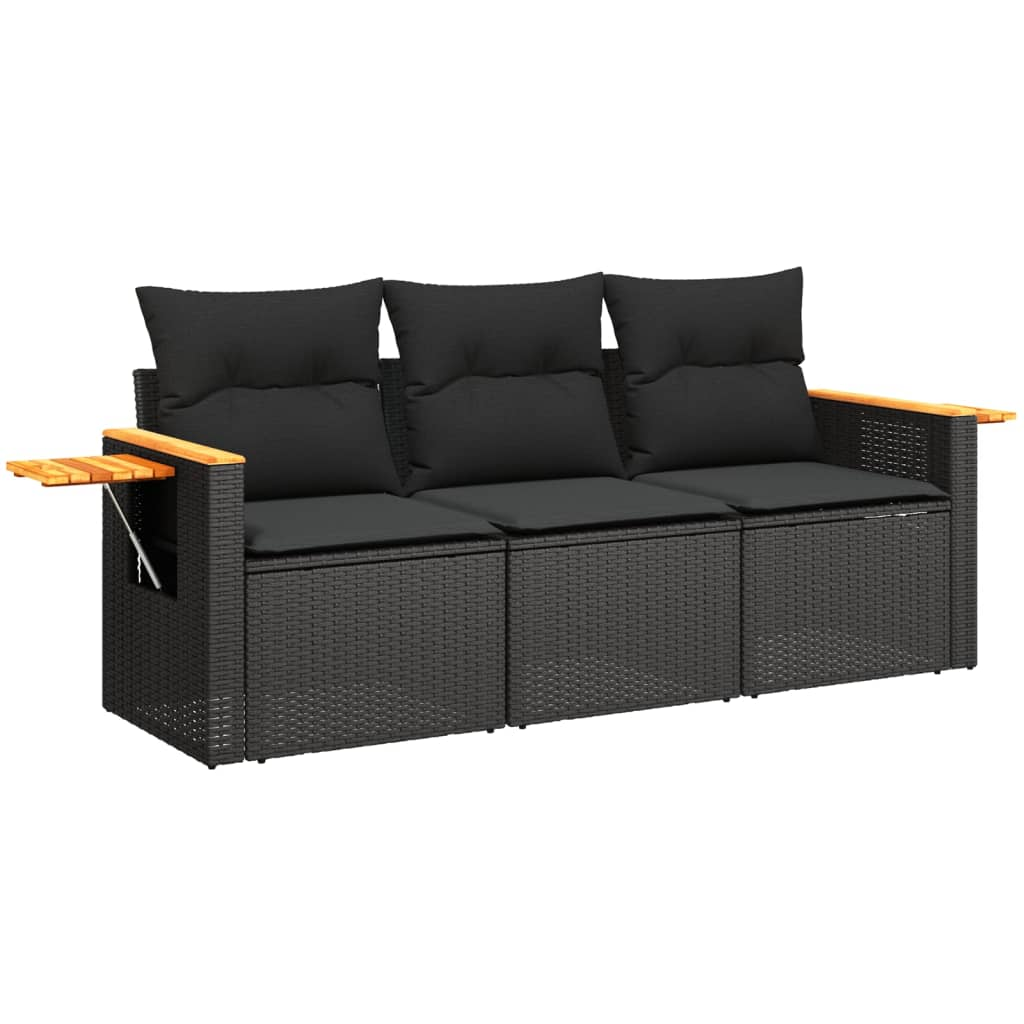 3 részes fekete polyrattan kerti ülőgarnitúra párnával (3258996)