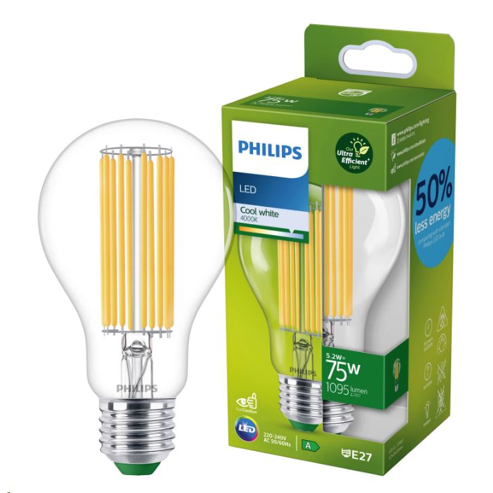Philips 8719514435698 LED lampa Studená biela 4000 K 5,2 W E27 A (8719514435698)