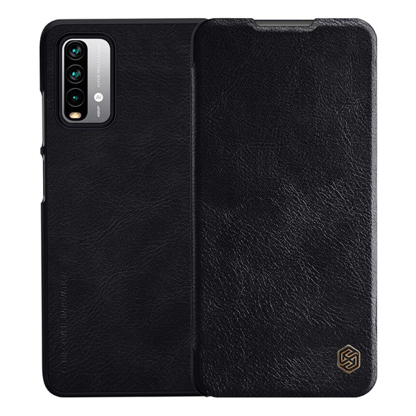 NILLKIN QIN tok álló, bőr hatású (FLIP, oldalra nyíló, bankkártya tartó) FEKETE [Xiaomi Redmi 9T] (5996591050133)