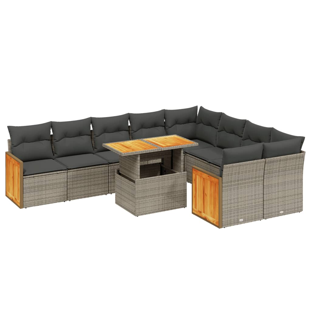 10 részes szürke polyrattan kerti ülőgarnitúra párnákkal (3274119)