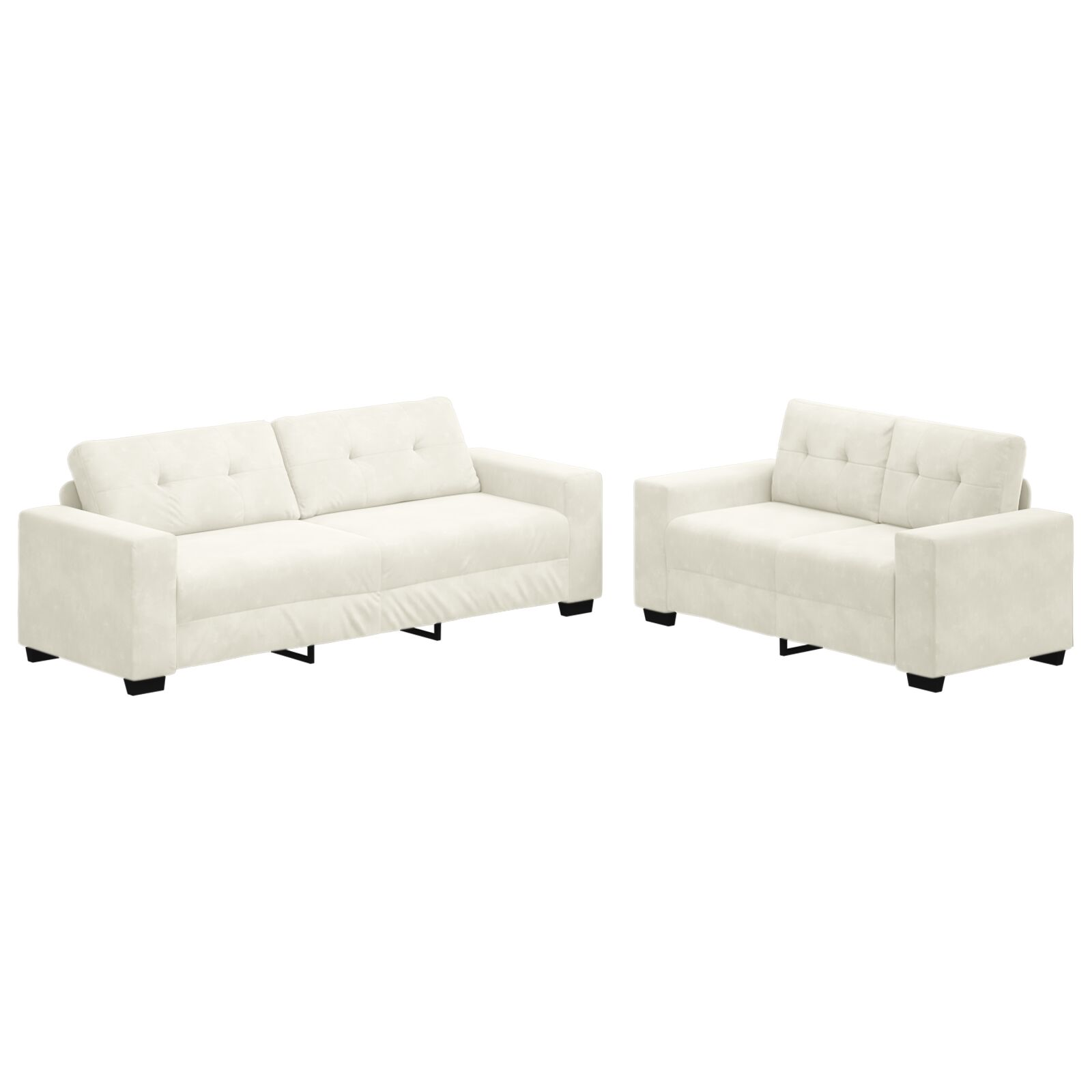 2 darabos kanapé szett párnákkal, krém színű velúr (3324729)