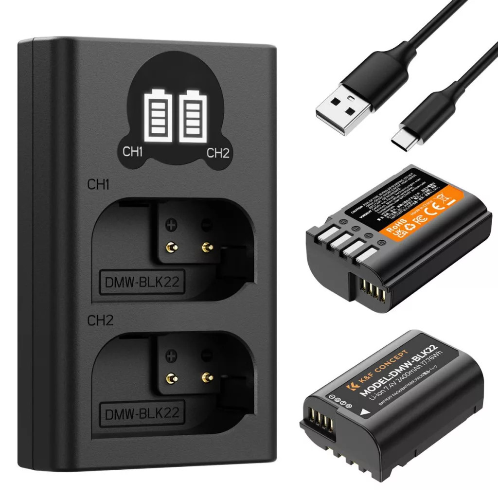 K-F CONCEPT DMW-BLK22 töltő + 2db DMW-BLK22 akkumulátor 2400mAh (28-0042)