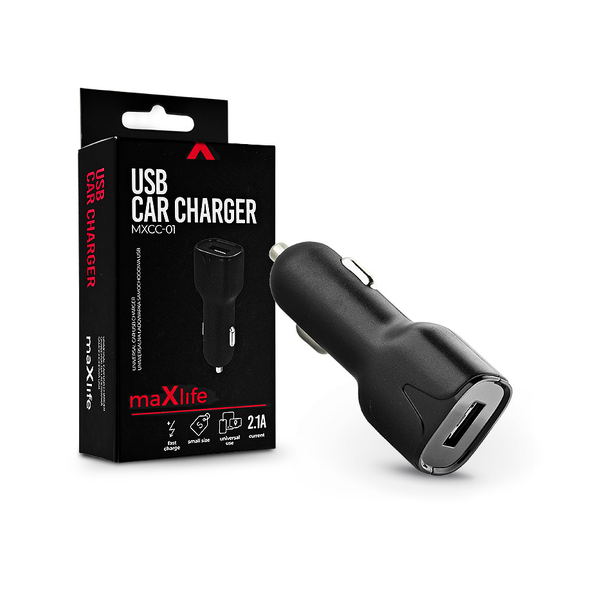 Maxlife USB szivargyújtó töltő adapter - Maxlife MXCC-01 USB Car Fast Charger - 5V/2,1A - fekete