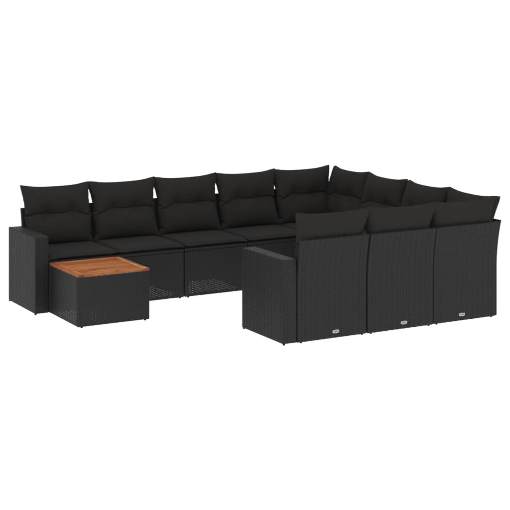 11 részes fekete polyrattan kerti ülőgarnitúra párnákkal (3256636)