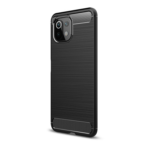 Szilikon telefonvédő (közepesen ütésálló, légpárnás sarok, szálcsiszolt, karbon minta) FEKETE [Xiaomi 11 Lite 5G NE] (5996591069241)