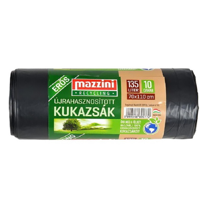 Mazzini Erős Újrahasznosított szemeteszsák 135 l (10 db / tekercs) - Fekete (104070)
