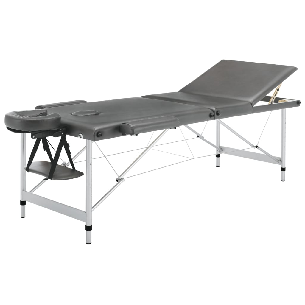 antracit 3 zónás masszázsasztal alumíniumvázzal 186 x 68 cm (110175)