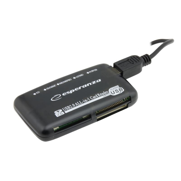 Четец за карти Esperanza, All in One, Тънък, USB 2.0, Трансфер 480 MB / s