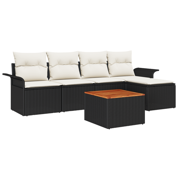 Conjunto De Sofá De Jardín  6 Piezas Negro Y Crema Ratán Poliéster V4273 Unico / Negro
