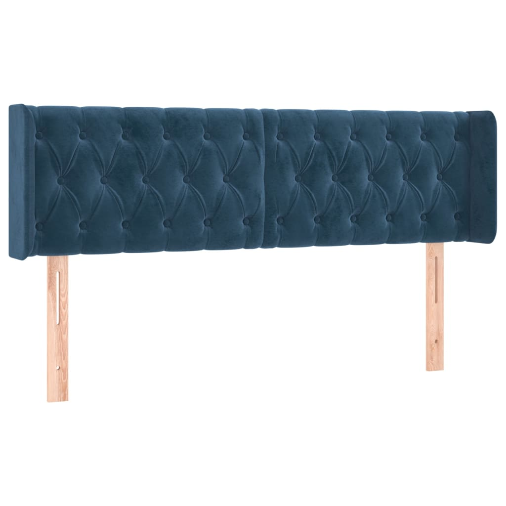 sötétkék bársony szárnyas fejtámla 163x16x78/88 cm (3119162)