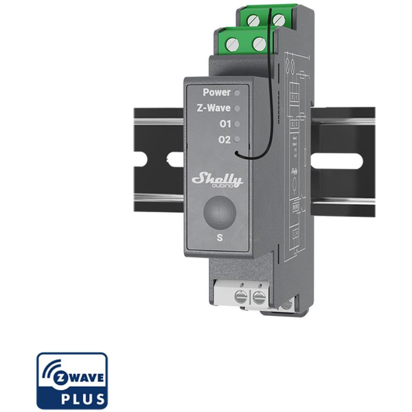 Shelly Wave 2, 2x 16A kapcsolómodul DIN sínen, Z-Wave