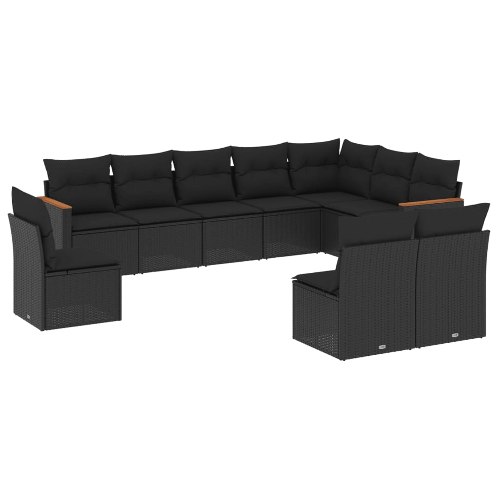 10 részes fekete polyrattan kerti ülőgarnitúra párnákkal (3258471)
