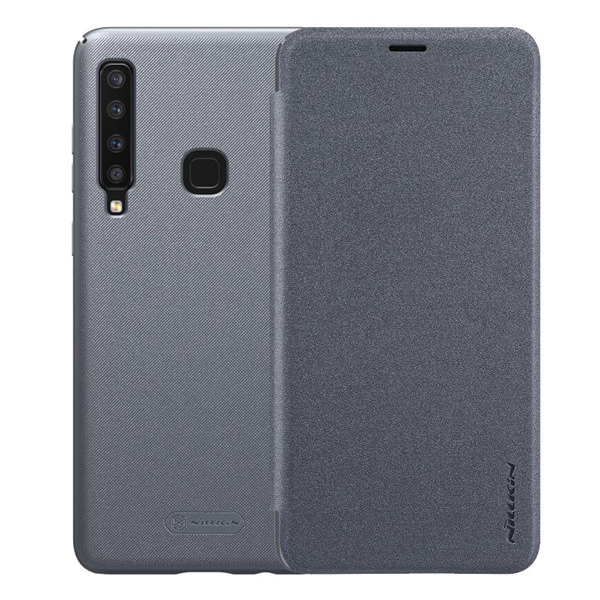 NILLKIN SPARKLE műanyag telefonvédő (mikroszálas bőr hatású FLIP, oldalra nyíló) FEKETE [Samsung Galaxy A9 (2018) SM-A920]