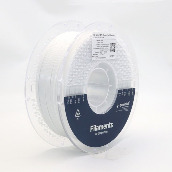 Filament do tlačiarne 3D Gembird PETG 1kg 1,75mm High Speed 220°C Biely