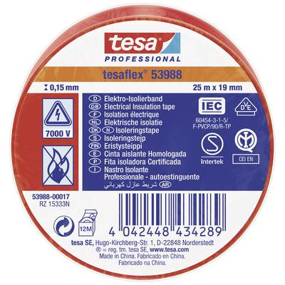 Tesa flex IEC (53988-00017-00) Szigetelőszalag Piros (H x Sz) 25 m x 19 mm 1 db (53988-00017-00)