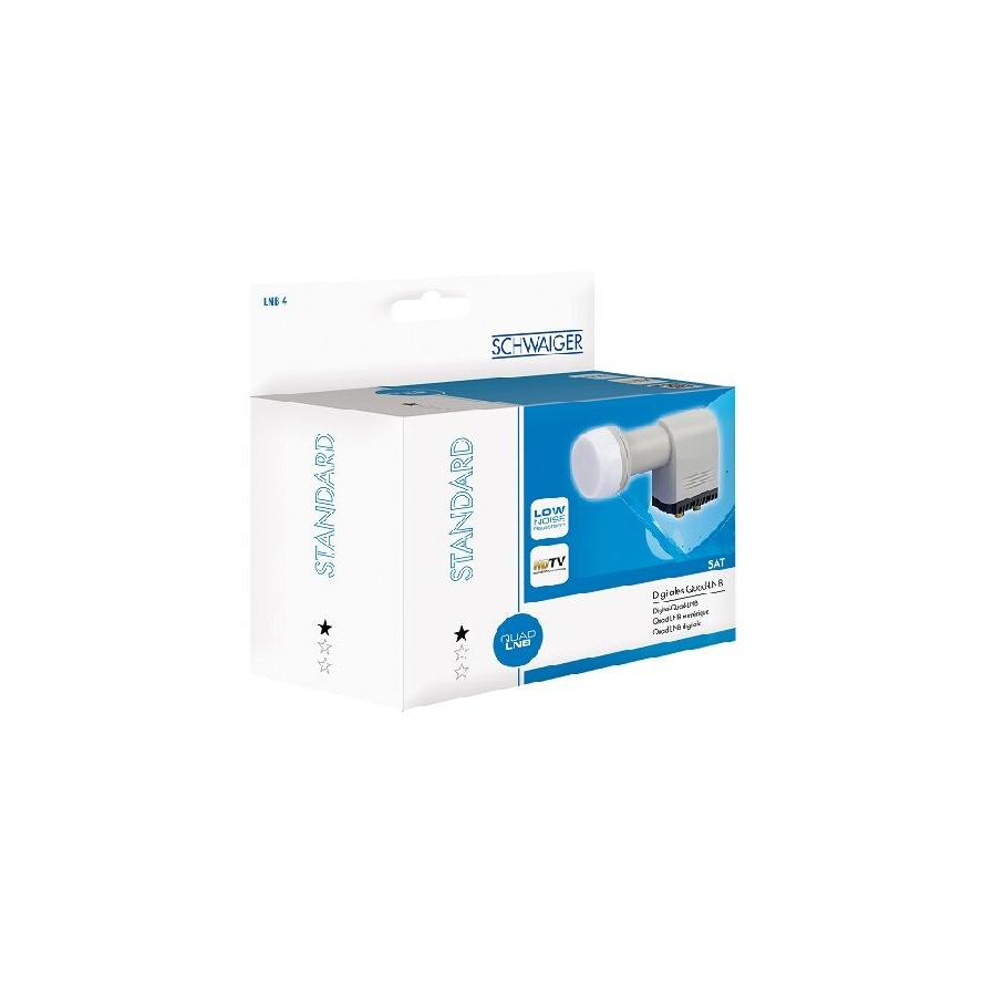 Schwaiger LNB4 Quad LNB Résztvevők száma: 4 Feed méret: 40 mm Switch-csel Világosszürke, Fehér (LNB4)
