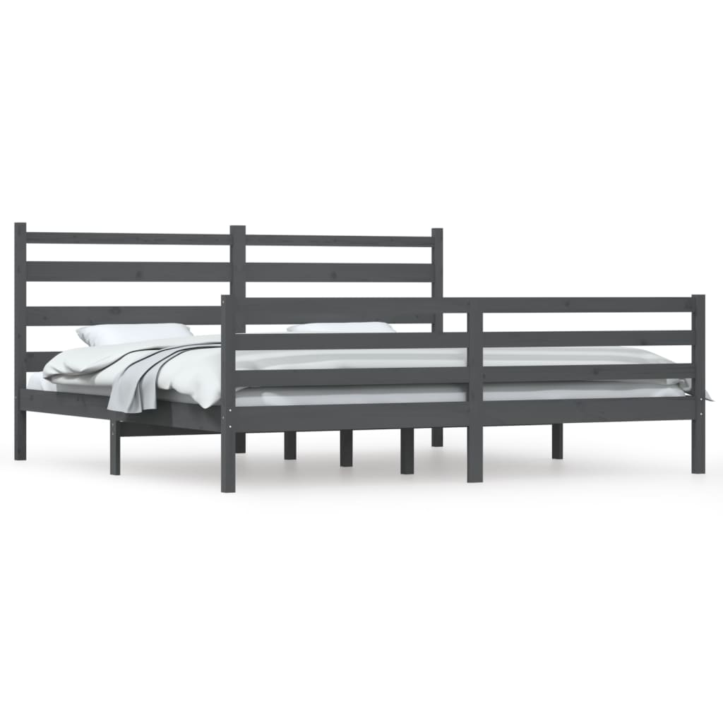 szürke tömör fenyőfa ágykeret 200 x 200 cm (3103735)