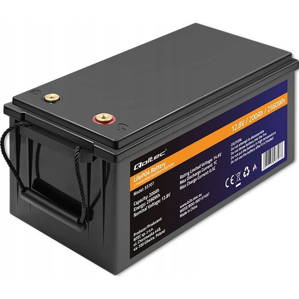 Qoltec Battery Lifepo4 | 12.8v | 200ah | 2560wh