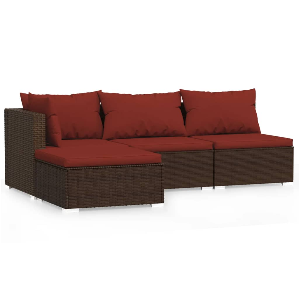 4 részes barna polyrattan kerti ülőgarnitúra párnákkal (317545)