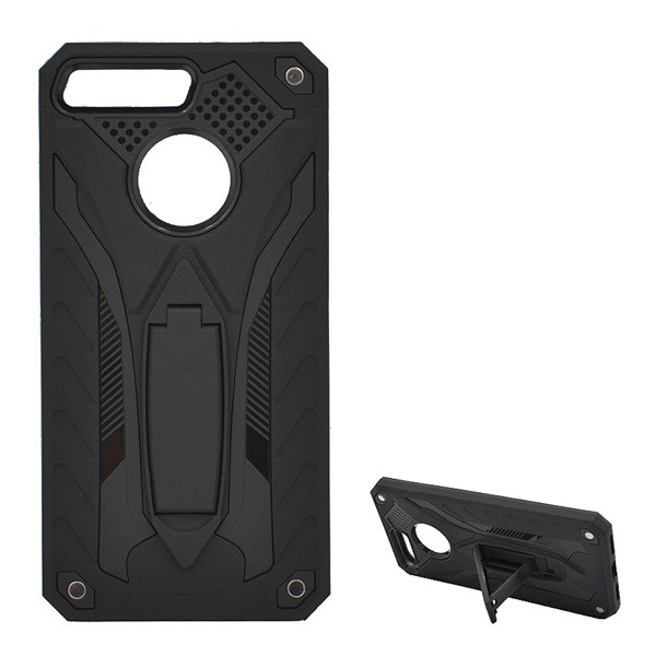 Defender műanyag telefonvédő (közepesen ütésálló, szilikon belső, kitámasztó) FEKETE [Huawei Y6 Prime (2018)] (5996457827589)